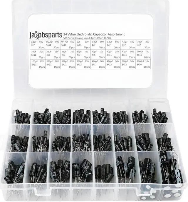 Main image of 500pc Radial Electrolytic Capacitor Assortment Kit 24 Value 0.1uF-1000uF 10V-50V