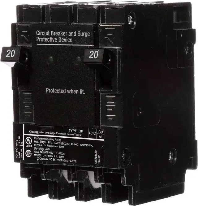 Alt view image 2 of 3 - Siemens QSA2020SPD Whole House Surge Protection with Two 20-Amp Circuit Breakers for Use Only on Siemens Panels