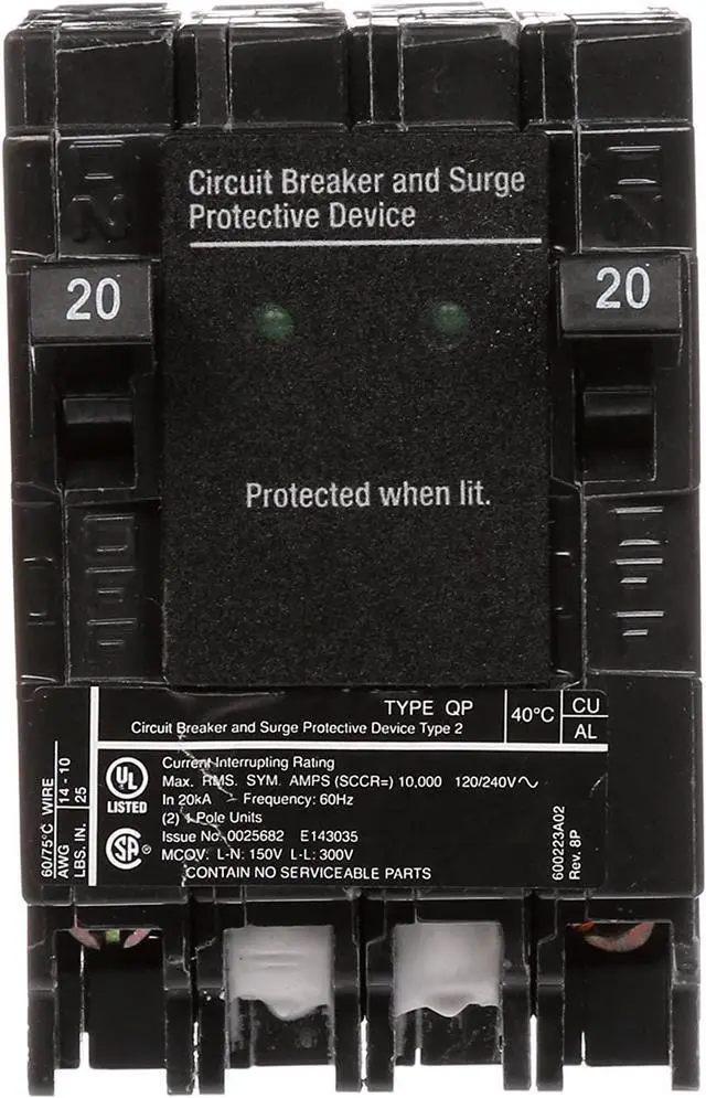 Alt view image 3 of 3 - Siemens QSA2020SPD Whole House Surge Protection with Two 20-Amp Circuit Breakers for Use Only on Siemens Panels