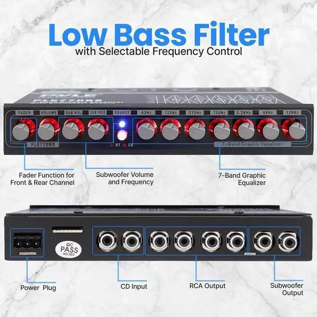 Alt view image 3 of 7 - 7 Bands Graphic Equalizer with SUB Volume Adjustable for Subwoofer Channel