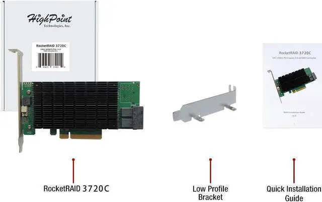 Alt view image 3 of 3 - HighPoint Technologies RocketRAID 3720C 8-Port 12Gb/s PCIe 3.0 x8 SAS/SATA RAID Controller (RR3720C)