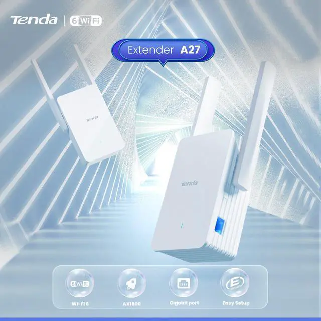 Alt view image 4 of 4 - Tenda A27 WiFi 6 AX1800 WiFi Range Extender Network Signal Booster Gigabit Port