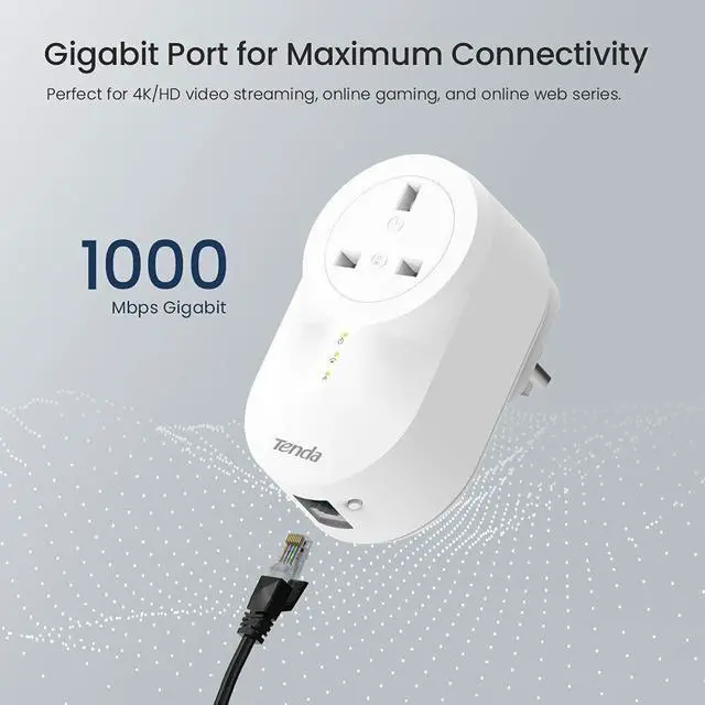 Alt view image 2 of 4 - Tenda PH6 AV1000 Gigabit Passthrough Powerline Adapter Kit Integrated Power Sock