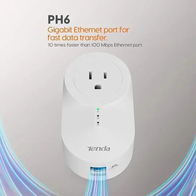 Alt view image 4 of 4 - Tenda PH6 AV1000 Gigabit Passthrough Powerline Adapter Kit Integrated Power Sock