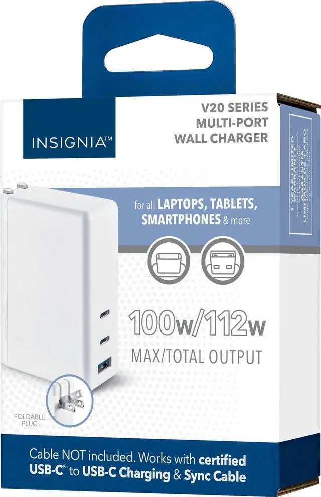 Alt view image 4 of 5 - INSIGNIA- 112W FOLDABLE WALL CHARGER WITH 2 USB-C AND 1 USB PORT FOR LAPTOPS, SMARTPHONE, TABLET, AND MORE - WHITE