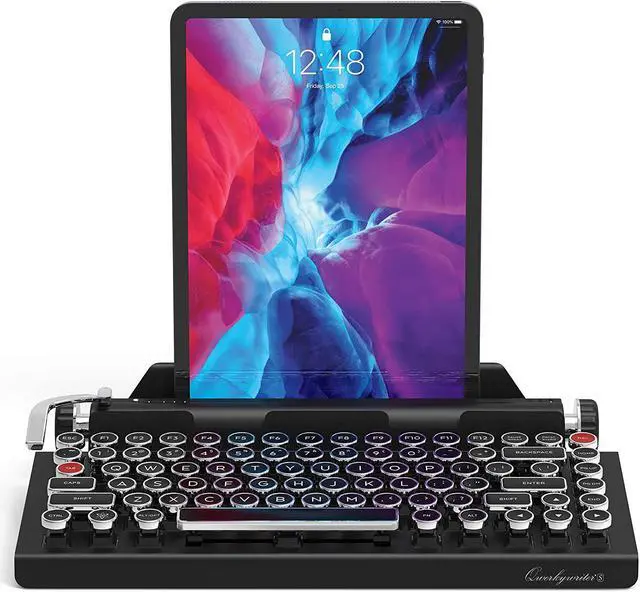 Alt view image 2 of 6 - Typewriter Inspired Retro Mechanical Wired & Wireless Keyboard with Tablet Stand