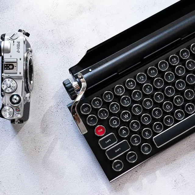 Alt view image 3 of 6 - Typewriter Inspired Retro Mechanical Wired & Wireless Keyboard with Tablet Stand