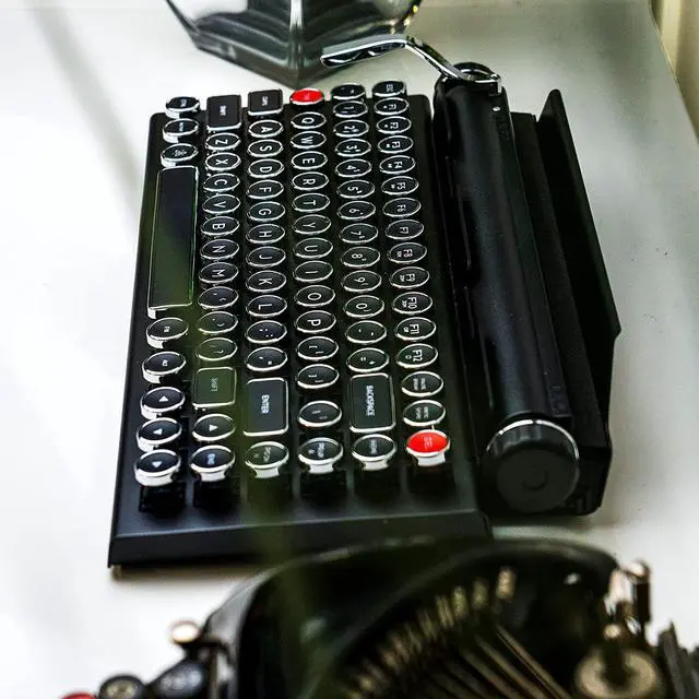 Alt view image 4 of 6 - Typewriter Inspired Retro Mechanical Wired & Wireless Keyboard with Tablet Stand