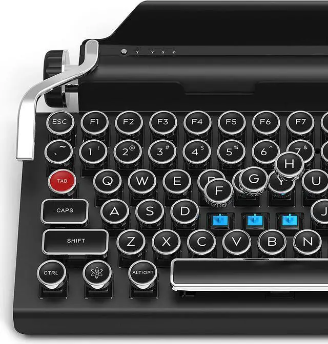 Alt view image 6 of 6 - Typewriter Inspired Retro Mechanical Wired & Wireless Keyboard with Tablet Stand