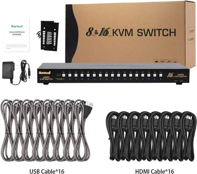 Alt view image 7 of 7 - HDMI USB KVM Switch 16 Port Up to 4K@30Hz Resolution with USB 2.0 Hub Support Hotkey Mouse Switching for Linux, Windows, Mac, Unix