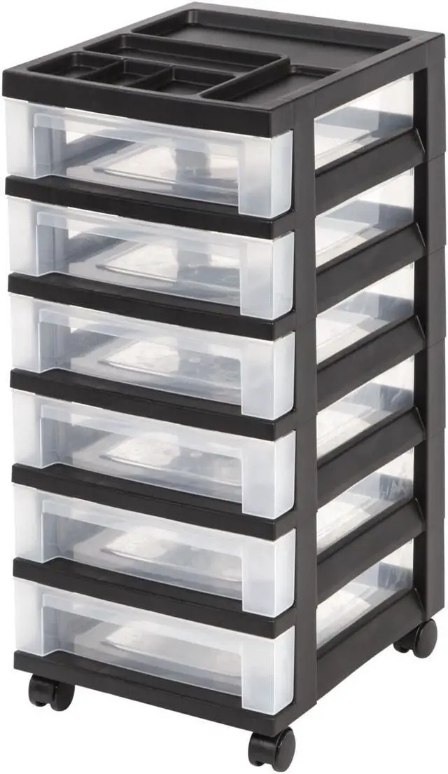 Main image of Plastic 6-Drawer Storage Cart, 26 7/16" x 12 1/16" x 14 1/4"