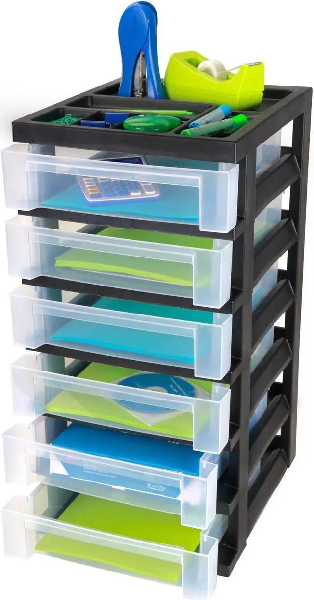 Alt view image 2 of 3 - Plastic 6-Drawer Storage Cart, 26 7/16" x 12 1/16" x 14 1/4"