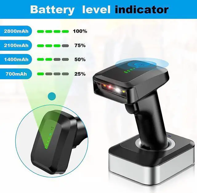 Alt view image 3 of 7 - Alacrity 2D QR Wireless Barcode Scanner with Charging Base and Battery Level Indicator Bluetooth & 2.4GHz Wireless & USB Wired 3 in 1 Connection Handsfree Auto-Sense Barcode Reader Scanner