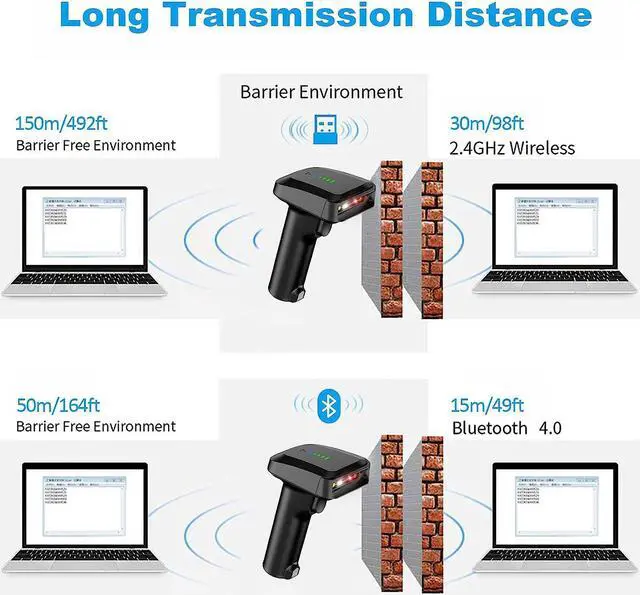 Alt view image 4 of 7 - Alacrity 2D QR Wireless Barcode Scanner with Charging Base and Battery Level Indicator Bluetooth & 2.4GHz Wireless & USB Wired 3 in 1 Connection Handsfree Auto-Sense Barcode Reader Scanner