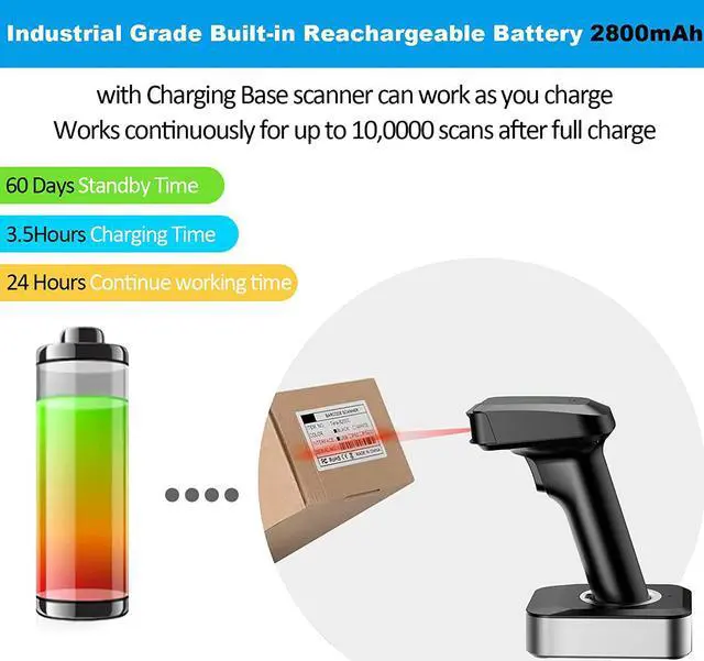 Alt view image 5 of 7 - Alacrity 2D QR Wireless Barcode Scanner with Charging Base and Battery Level Indicator Bluetooth & 2.4GHz Wireless & USB Wired 3 in 1 Connection Handsfree Auto-Sense Barcode Reader Scanner