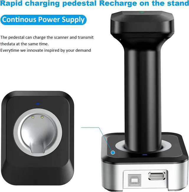 Alt view image 6 of 7 - Alacrity 2D QR Wireless Barcode Scanner with Charging Base and Battery Level Indicator Bluetooth & 2.4GHz Wireless & USB Wired 3 in 1 Connection Handsfree Auto-Sense Barcode Reader Scanner