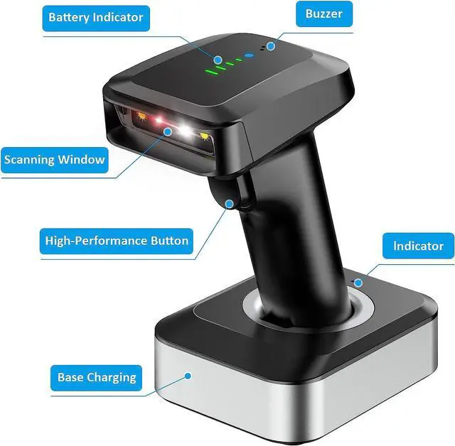 Alt view image 7 of 7 - Alacrity 2D QR Wireless Barcode Scanner with Charging Base and Battery Level Indicator Bluetooth & 2.4GHz Wireless & USB Wired 3 in 1 Connection Handsfree Auto-Sense Barcode Reader Scanner