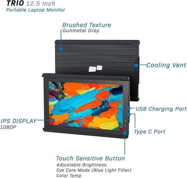 Alt view image 2 of 7 - Portable Monitor for Laptops - Mobile Pixels 12.5'' Trio Screen Extender for 13''-14'' laptops,1080P Full HD IPS Screen,USB A/Type-C Plug and Play,Windows/Android/Mac Compatible (One Trio Monitor)