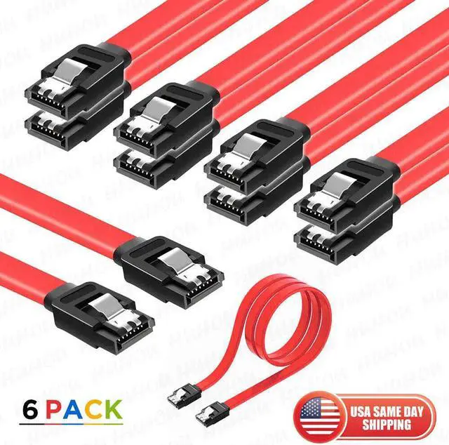 Main image of 6x SATA Cable III 6Gbps Straight HDD SDD Data Cable with Locking Latch 15 in Red