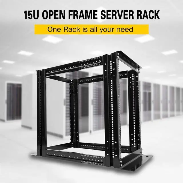 Alt view image 3 of 6 - 15U 4 Post Open Frame Server Rack Enclosure 19" Adjustable Depth