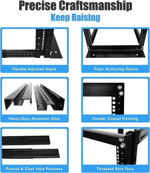 Alt view image 5 of 6 - 15U 4 Post Open Frame Server Rack Enclosure 19" Adjustable Depth