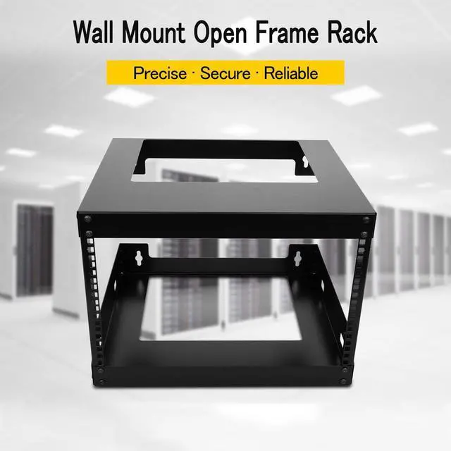 Alt view image 2 of 6 - 6U Wall Mount Open Frame 19'' Server Equipment Rack Threaded 18 inch depth Black