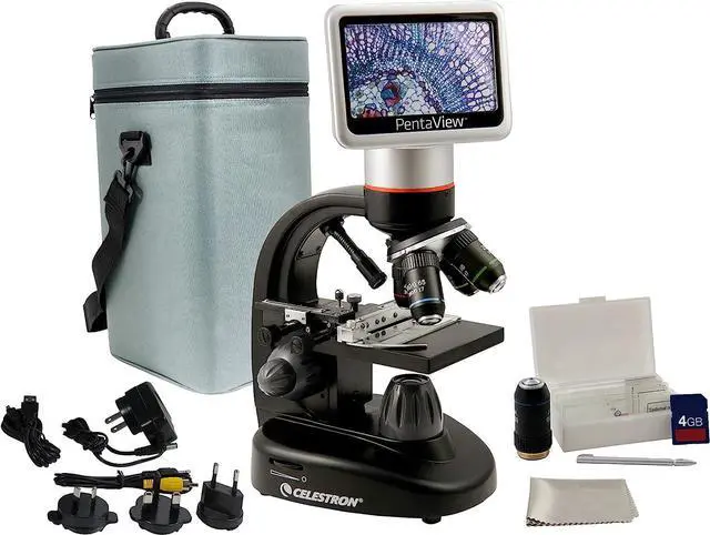 Main image of Celestron  PentaView LCD Digital Microscope Biological Microscope with a Built-In 5MP Digital Camera  Adjustable Mechanical Stage Carrying Case and 4GB Micro SD Card