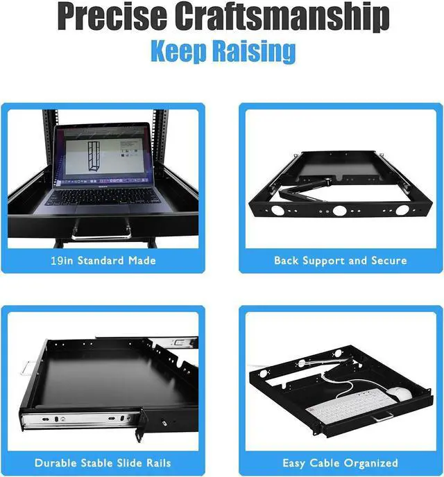 Alt view image 5 of 6 - 1U Rack Mount Sliding Keyboard Drawer 19" Keyboard Tray