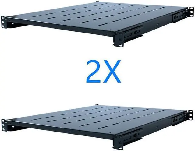 Main image of 2Pcs Fixed Rack Server Shelf 1U 19'' Shelves Rack Mount Adjustable 21"-28depth