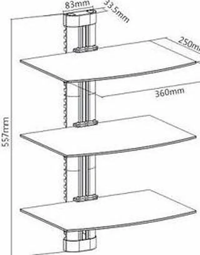Alt view image 2 of 2 - 3 TIER GLASS SHELF WALL MOUNT UNDER TV CABLE BOX COMPONENT DVR DVD BRACKET