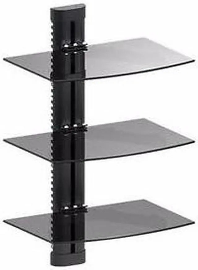Main image of 3 TIER GLASS SHELF WALL MOUNT UNDER TV CABLE BOX COMPONENT DVR DVD BRACKET