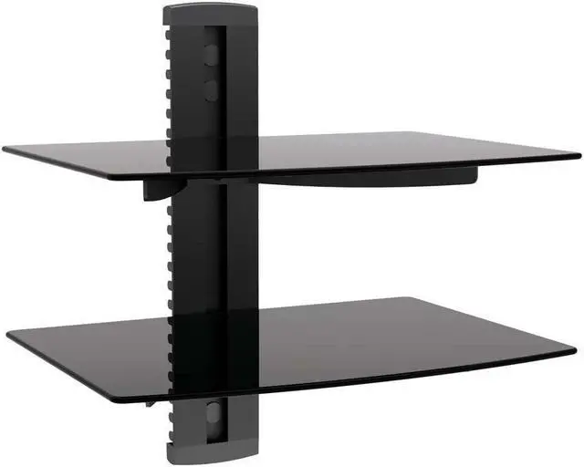 Main image of 2 TIER DUAL GLASS SHELF WALL MOUNT UNDER TV CABLE BOX COMPONENT DVR DVD BRACKET