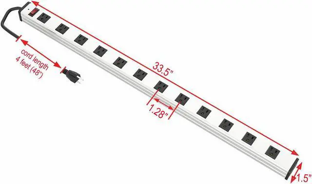 Alt view image 2 of 2 - 12 Outlet Power Strip Surge Protector Aluminum 300J AC15A 125V 1875W