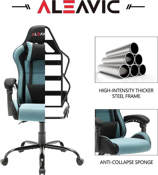 Alt view image 5 of 7 - ALEAVIC Gaming Chair, Gamer Chair High Back Ergonomic Adjustable, Racing Style Fabric Gaming Chair for Adults, Computer Gaming Chair with Headrest and Lumbar Support