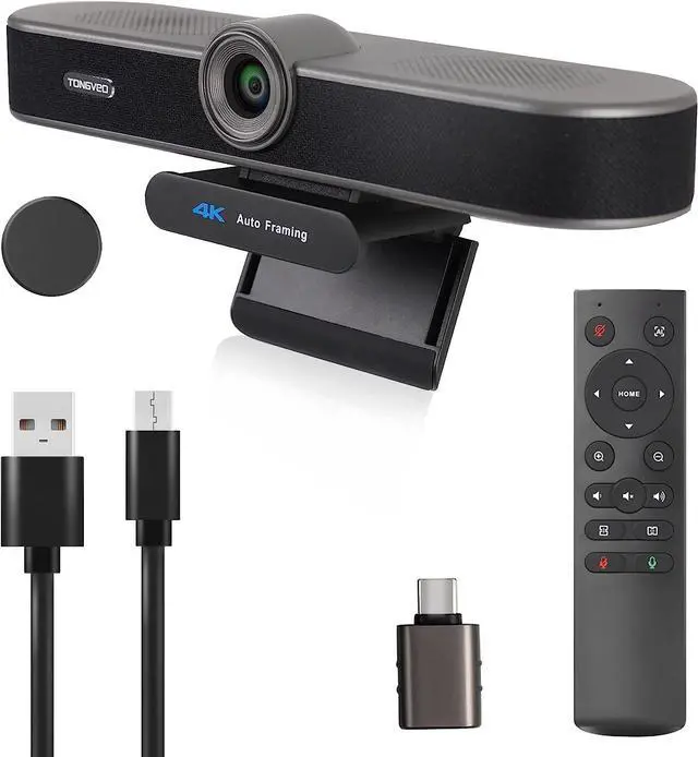 Main image of Zoomable 4K Webcam with Microphones and Speaker, 4X Digital Zoom ePTZ Video Conference Web Camera with Remote and Privacy Cover AI Auto Framing Streaming Webcam for Zoom,Skype
