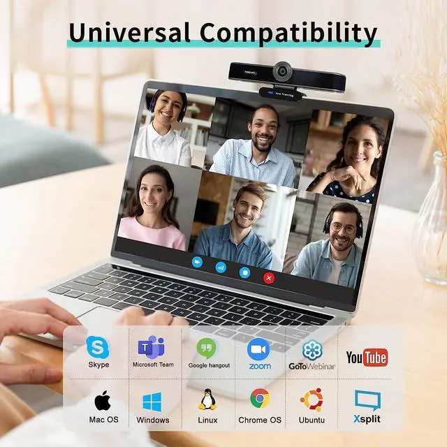 Alt view image 4 of 7 - Zoomable 4K Webcam with Microphones and Speaker, 4X Digital Zoom ePTZ Video Conference Web Camera with Remote and Privacy Cover AI Auto Framing Streaming Webcam for Zoom,Skype
