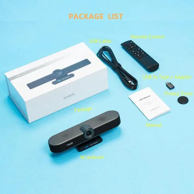 Alt view image 7 of 7 - Zoomable 4K Webcam with Microphones and Speaker, 4X Digital Zoom ePTZ Video Conference Web Camera with Remote and Privacy Cover AI Auto Framing Streaming Webcam for Zoom,Skype