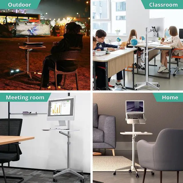 Alt view image 7 of 7 - Mobile Desk,Mobile Workstation,Mulitiuse Rolling Laptop Floor Stand,34"-48.6" Height Adjustable,Compatible with 17"-27"Monitor&12"-17"Laptop,21"×14" Desk Board,Maxload 17.6lbs,4 Lockable Wheels