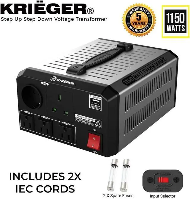 Alt view image 2 of 5 - 1150 Watt Voltage Transformer, 110/120V to 220/240V Step Up Step Down Voltage Converter with AC Outlets, MET Approved Under UL, CSA