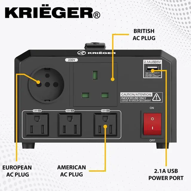 Alt view image 3 of 5 - 1150 Watt Voltage Transformer, 110/120V to 220/240V Step Up Step Down Voltage Converter with AC Outlets, MET Approved Under UL, CSA