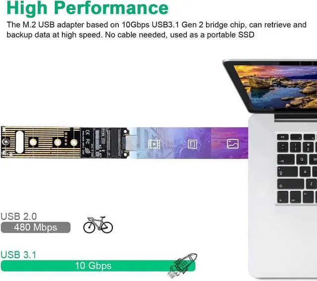 Alt view image 2 of 7 - M.2 NVME SSD to USB 3.1 Adapter Hard Drive for PCIe NVMe Based M Key B+M Key SSD