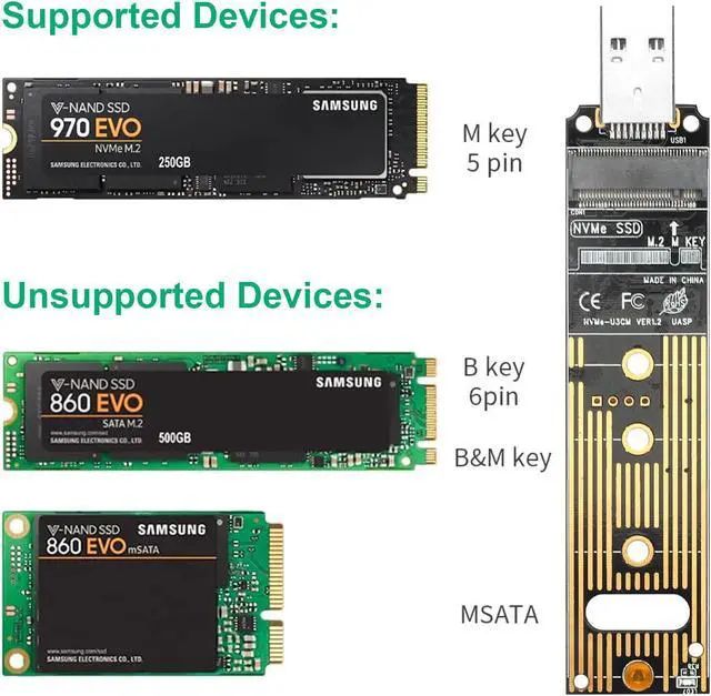 Alt view image 7 of 7 - M.2 NVME SSD to USB 3.1 Adapter Hard Drive for PCIe NVMe Based M Key B+M Key SSD
