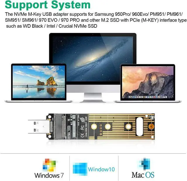 Alt view image 5 of 7 - M.2 NVME SSD to USB 3.1 Adapter Hard Drive for PCIe NVMe Based M Key B+M Key SSD