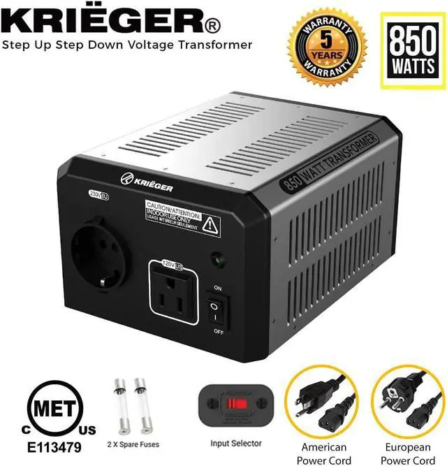 Alt view image 2 of 5 - 850 Watt Voltage Transformer, 110/120V to 220/240V Step Up Step Down Voltage Converter with AC Outlets, MET Approved Under UL, CSA