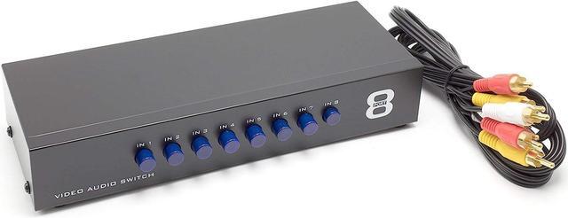 Main image of 8Way AV Switch - 8 Input 1 Output RCA Selector Switch for Composite Audio and Video - Switcher Box - Includes RCA Composite Cable (Black)