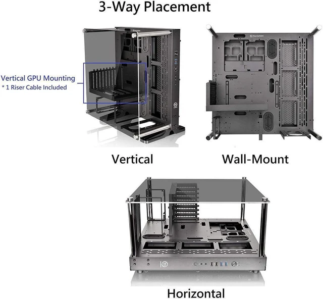 Alt view image 4 of 14 - Thermaltake Core P3 ATX Tempered Glass Gaming Computer Case Chassis, Open Frame Panoramic Viewing, Glass Wall-Mount, Riser Cable Included, Black Edition, CA-1G4-00M1WN-06