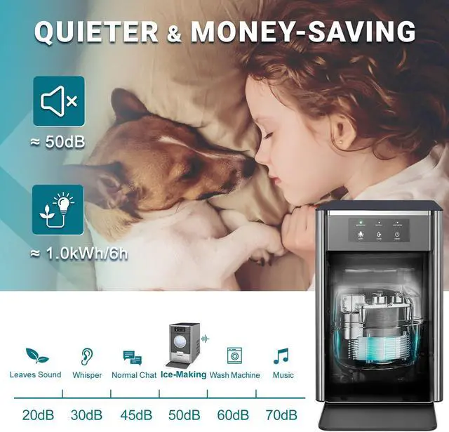 Alt view image 7 of 7 - Nugget Ice Makers Countertop, Max 33lbs/24H, 2 Ways Water Refill, LED Light, Self-Cleaning Pebble Ice Maker with Basket and Scoop, for Home/Kitchen/Camping/RV. (Black Silver)