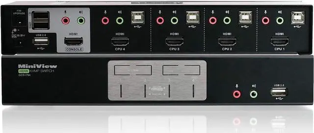 Alt view image 4 of 6 - IOGEAR 4-Port HDMI Multimedia KVM Switch with Audio, USB 2.0 Hub and HDMI KVM w/Full Set of Cables, (GCS1794 TAA Compliant)