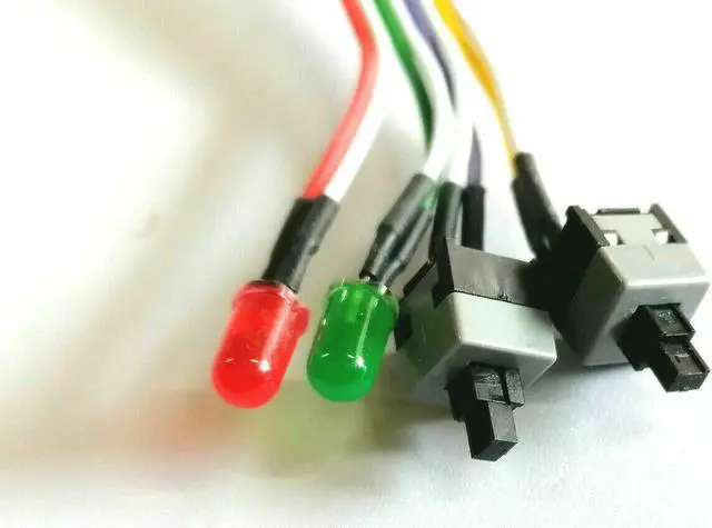 Alt view image 4 of 5 - 65cm PC Case Motherboard 2x ATX Power Switch Reset Button ON/OFF Cable w/ 2x LED