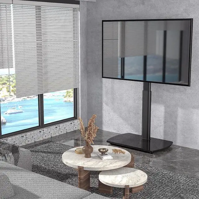 Alt view image 2 of 7 - Rfiver TV Floor Stand with Swivel Mount, Universal for 32-65 Inch LCD LED Flat Screens, Black Height Adjustable Space Saving Corner TV Stand for Home Office with Wire Management, VESA 400x400 mm